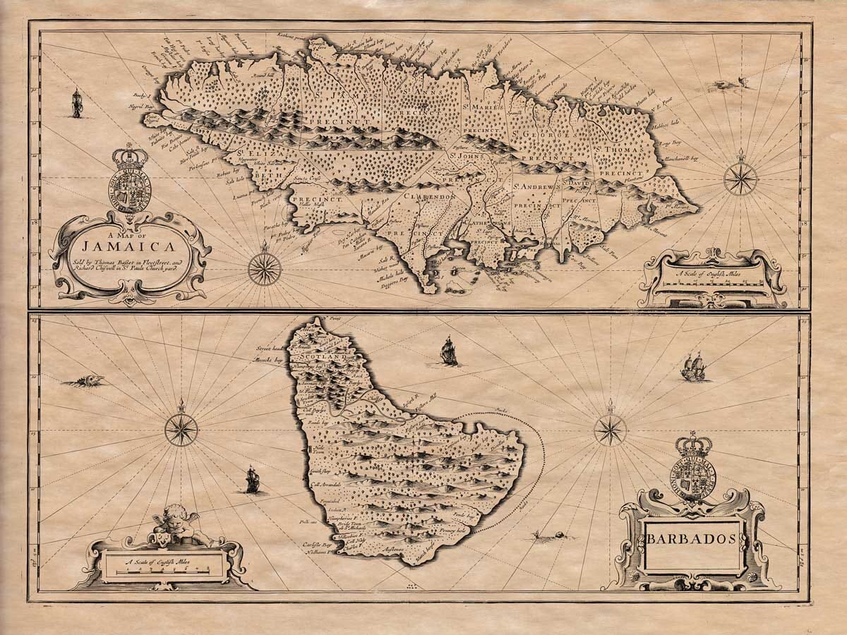 Old Map Jamaica & Barbados