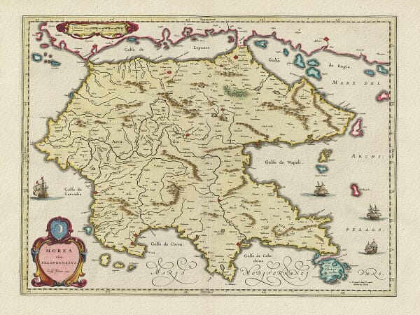 Old map the Peloponnese