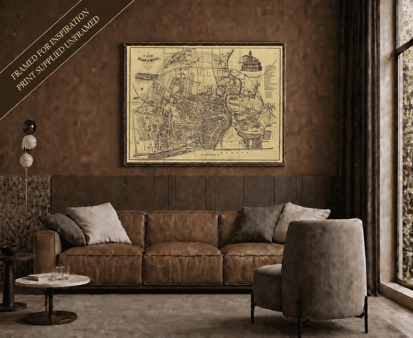 Framed display example featuring John Speed’s historic map of Hull – print supplied unframed
