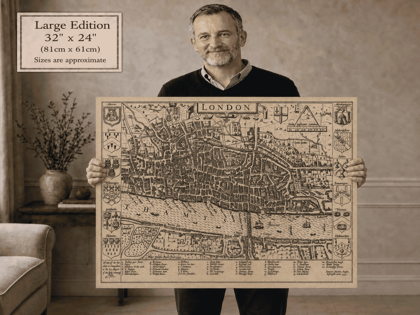 Large Old Map of London