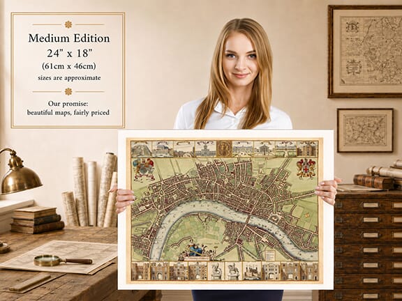 London medium sized print displayed by model