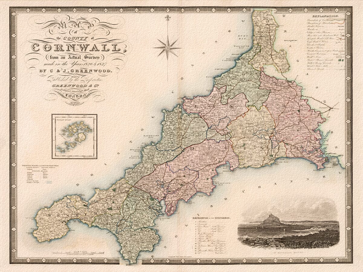 Old Maps Of Cornwall Cornwall By Greenwood 1834 – The Old Map Company