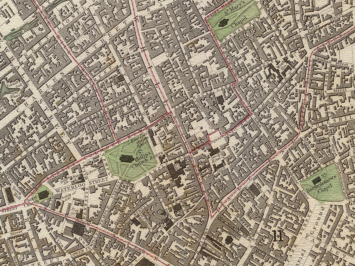 Birmingham The Old Map Clock Company   Town Plan Birmingham Detail 