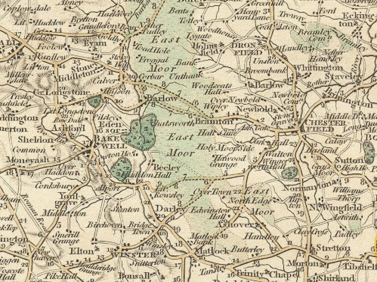 Detail from an old map of Derbyshire