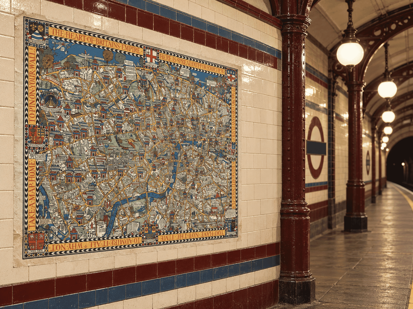 Wonderground Map displayed on a vintage London Underground station wall