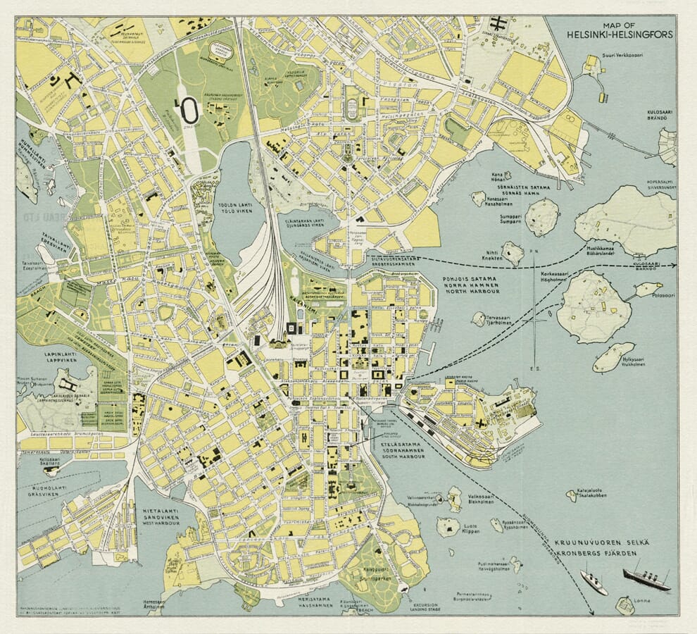 Old Map of Helsinki–Helsingfors, 1935