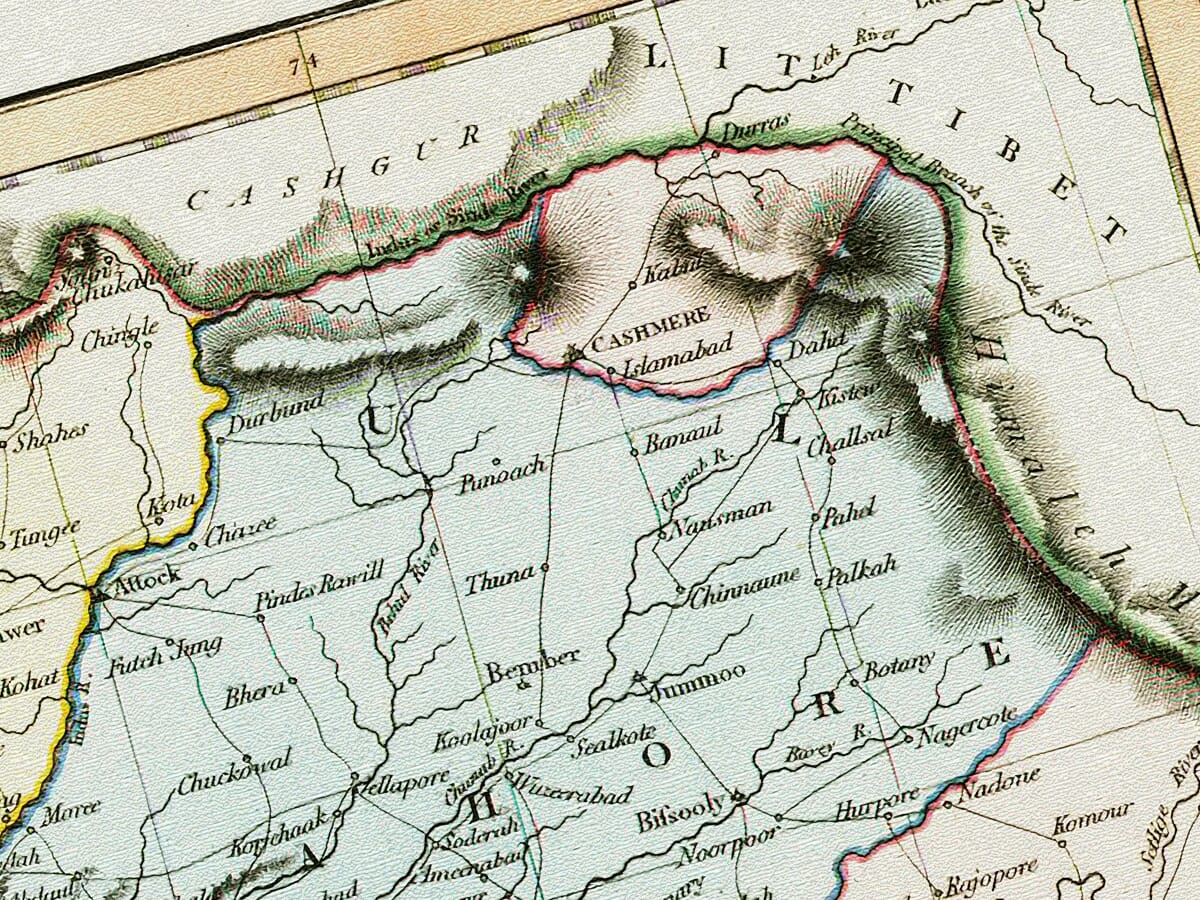 pakistan vintage map detail