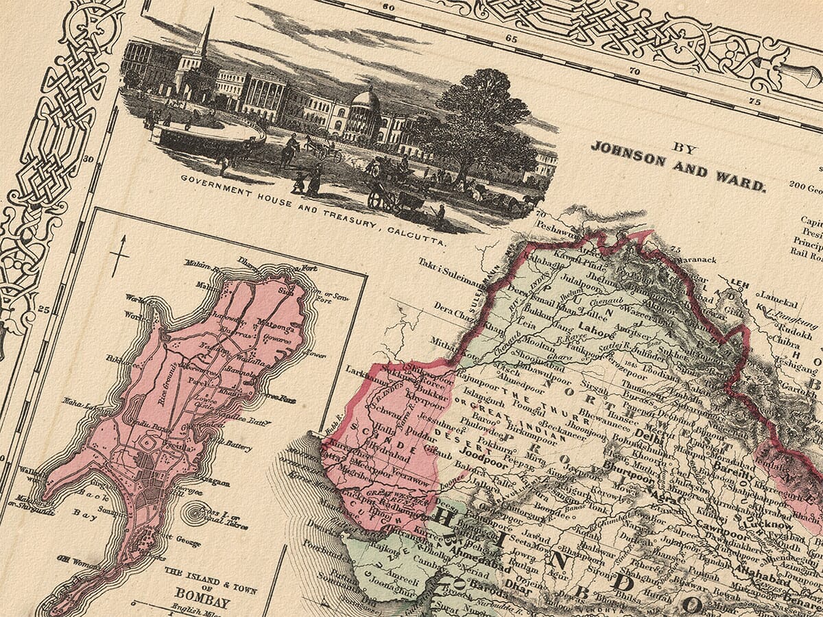 detail from an old map of india