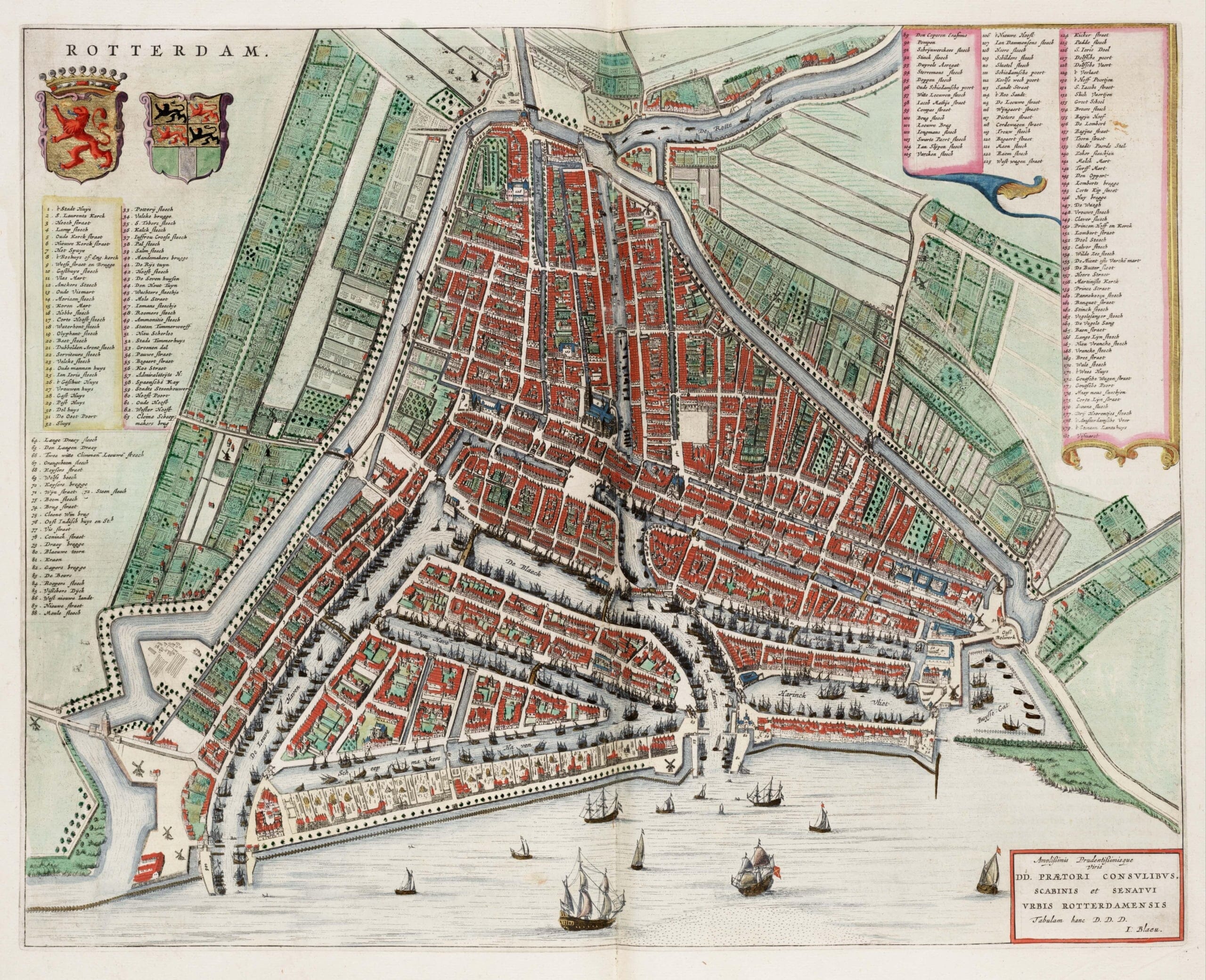 Old map of Rotterdam by Joan Blaeu, 1649
