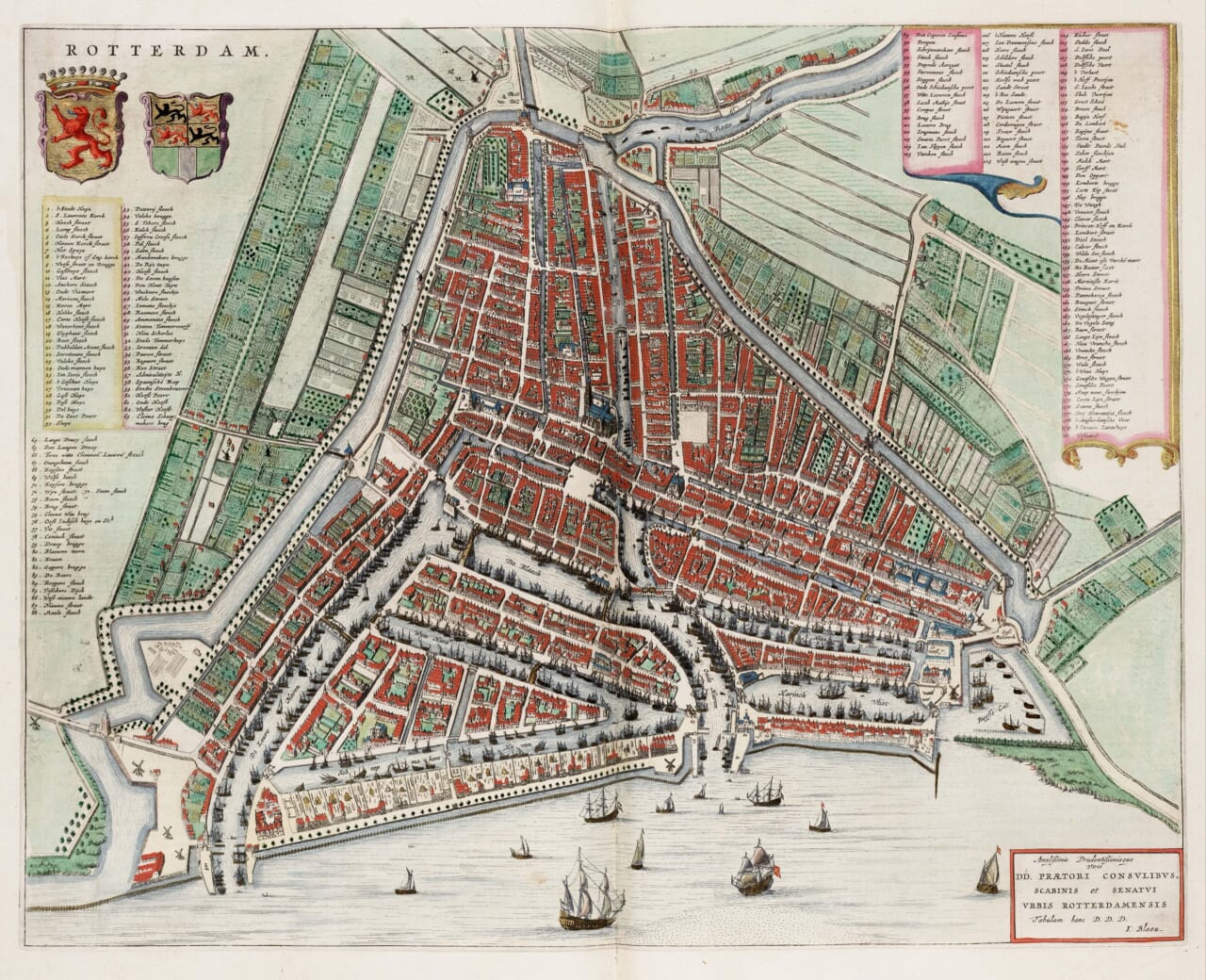 Old map of Rotterdam by Joan Blaeu, 1649