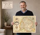 Model holding the medium edition of historic map of Nottinghamshire for size illustration