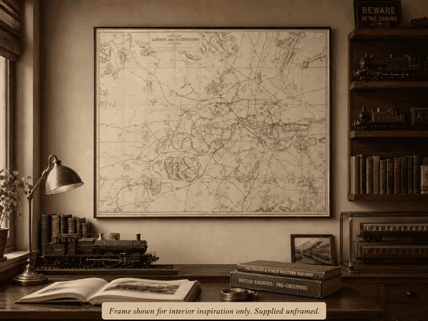 Large Old Railway Map of London Framed Example
