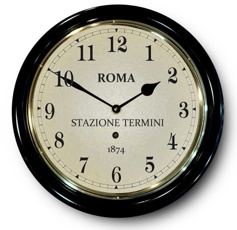 Italian Station Clock on wall Black Arabic Dial