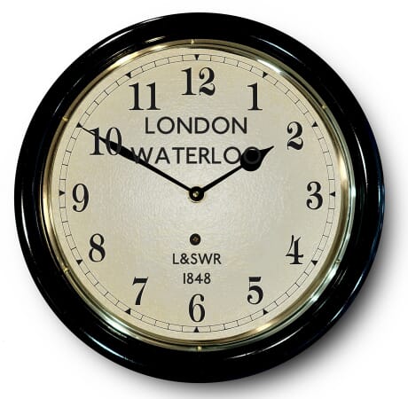 Old Waterloo Station Clock Black Arabic Dial