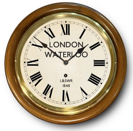 Large Waterloo Station Clock Black Arabic Dial