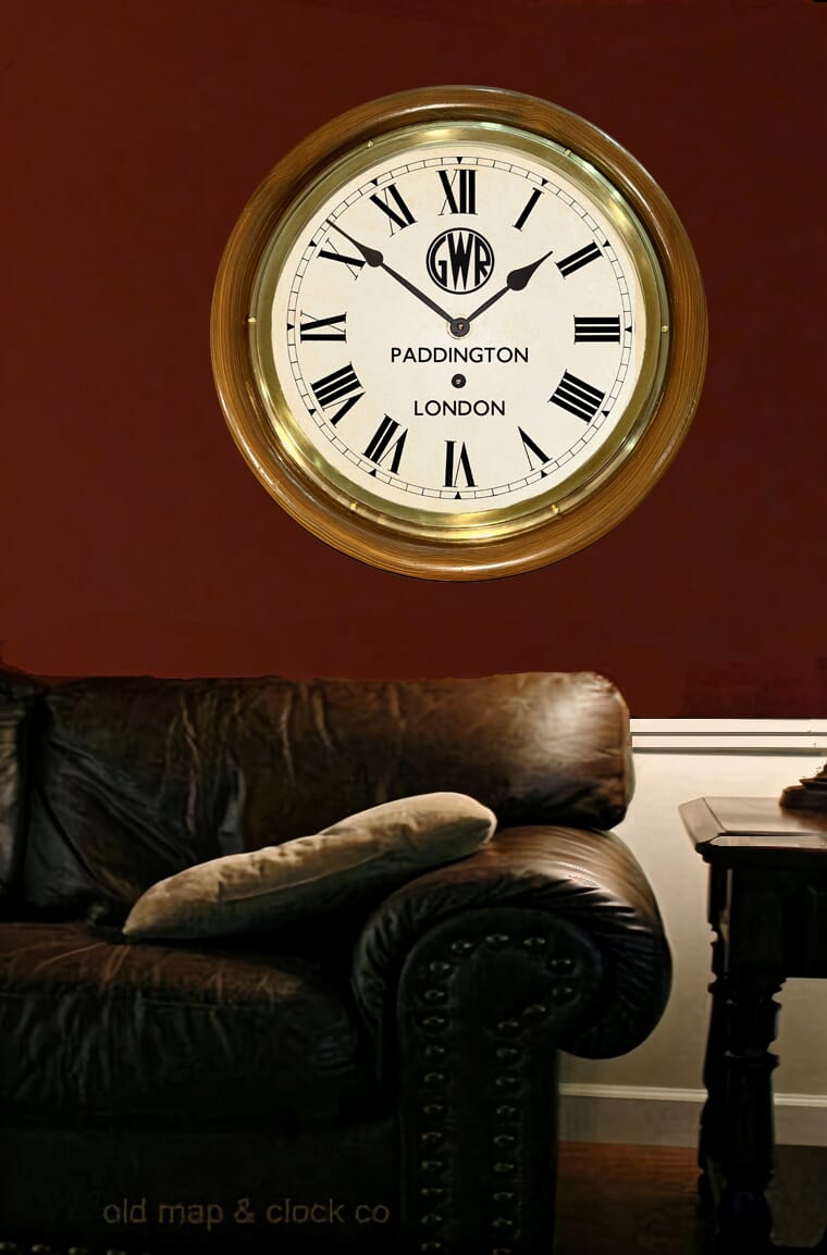 On Wall Large Paddington Station Roman Clock in Wood