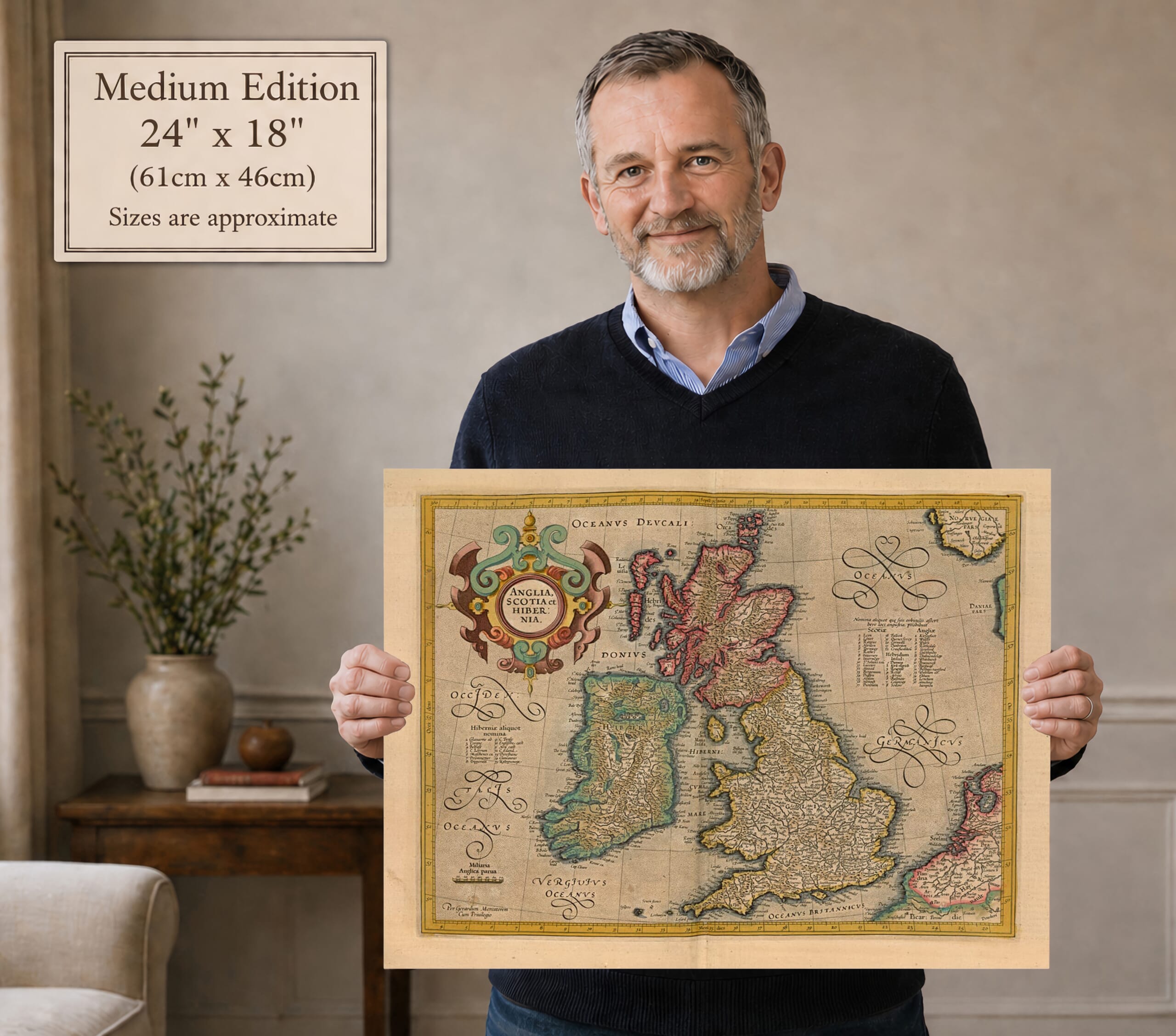 Medium Size Edition Old Map of Great Britain and Ireland