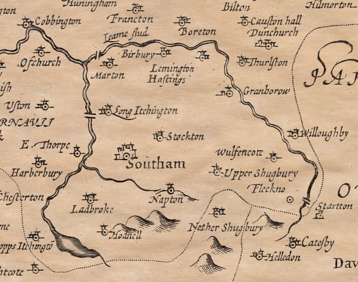 Long Itchington on 1600 map