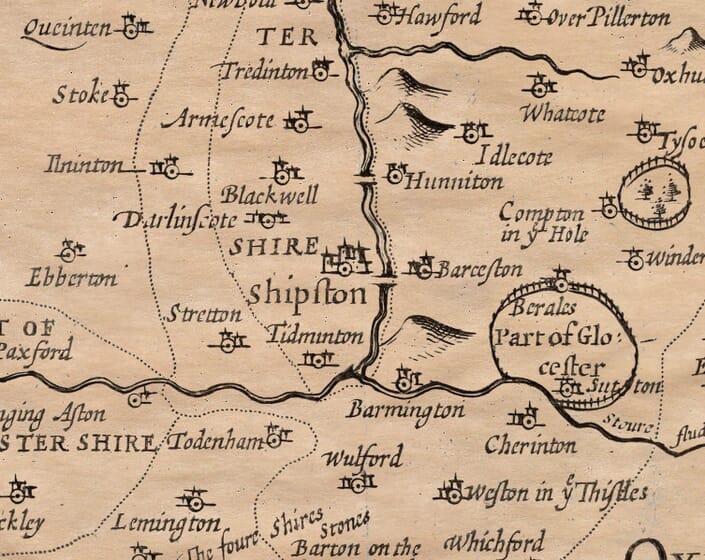 Detail from an old map of Warwickshire showing Shipston-on-Stour