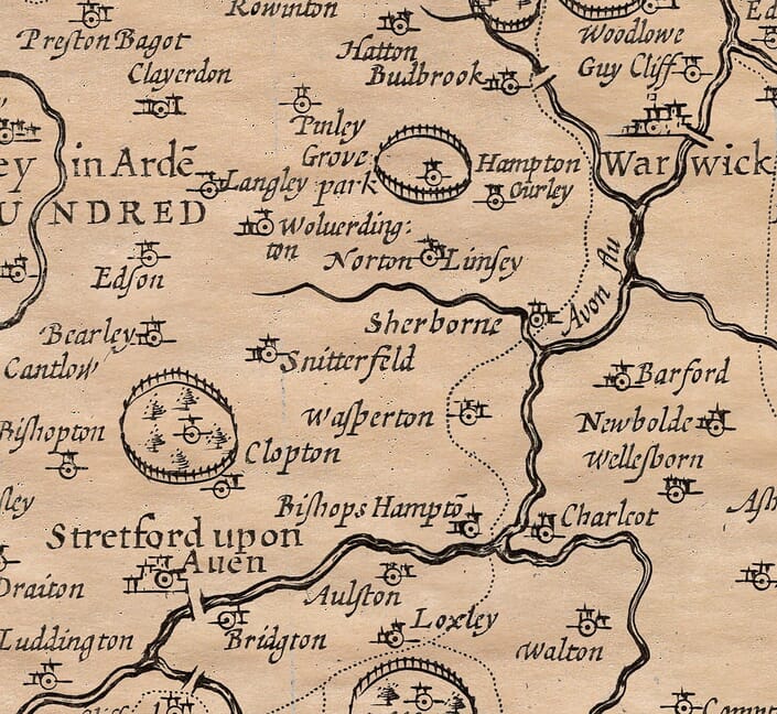 Snitterfield featured on an early map c.1610