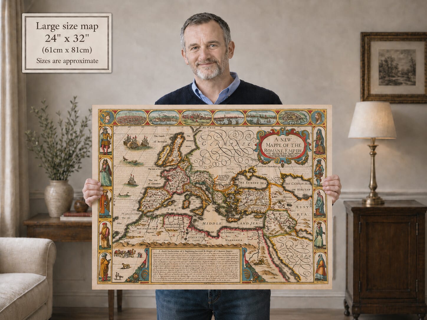 Coloured Edition Roman Empire Map shown for size representation