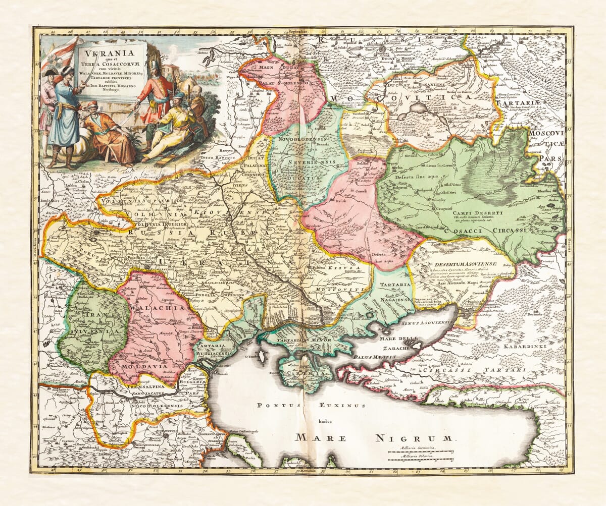 Old map of Ukraine and the Cossack lands by Johann Baptist Homann, c.1712