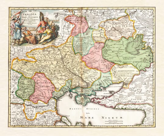 Old map of Ukraine and the Cossack lands by Johann Baptist Homann, c.1712