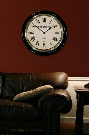 Aberdeen Station Clock Black shown on wall