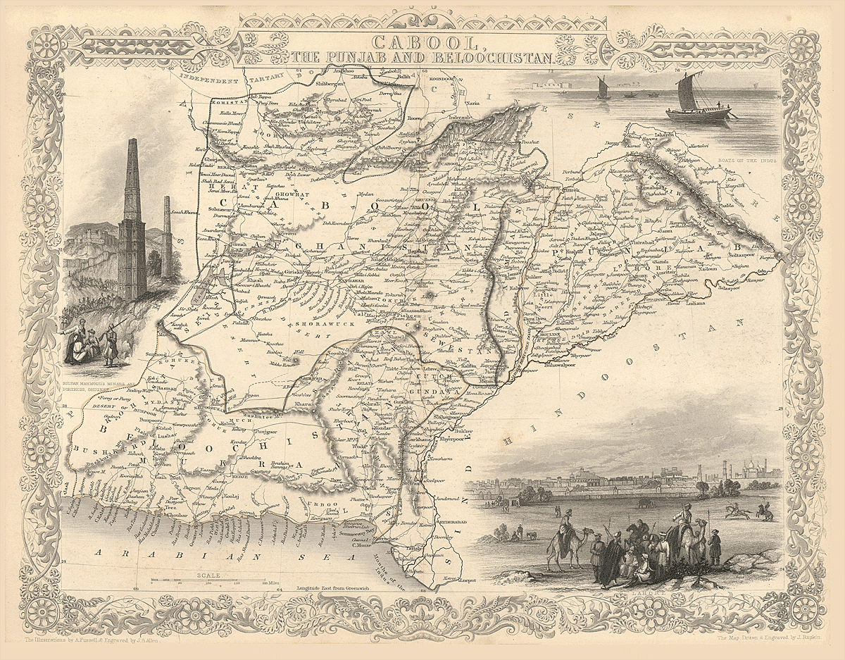 1851 Tallis Rapkin Map of Afghanistan, Baluchistan, and the Punjab