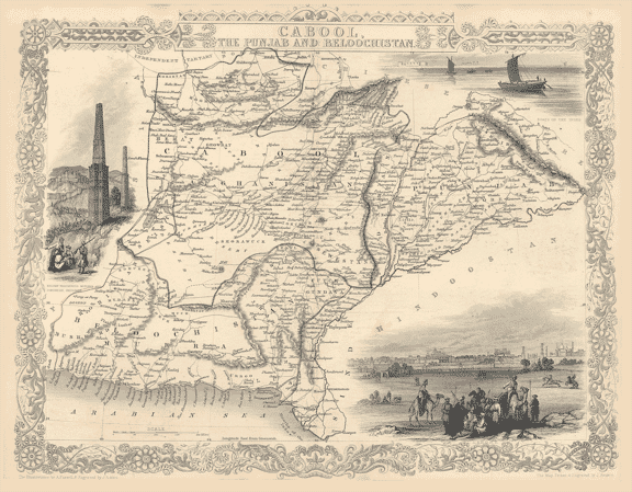 1851 Tallis Rapkin Map of Afghanistan, Baluchistan, and the Punjab