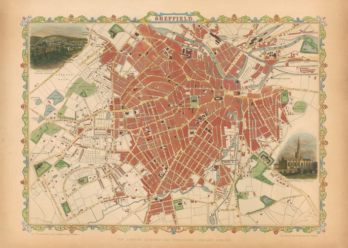 Old Map of Sheffield Town Plan