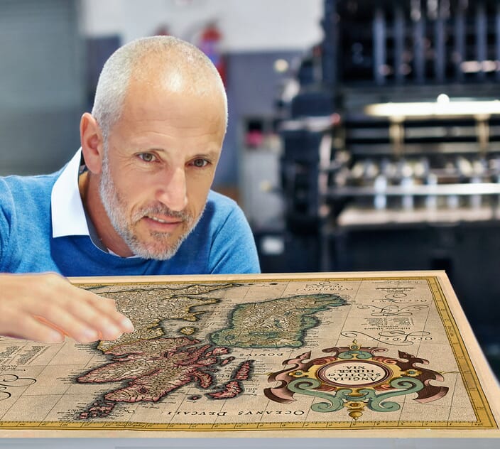 Inspecting Vintage Map Reproduction