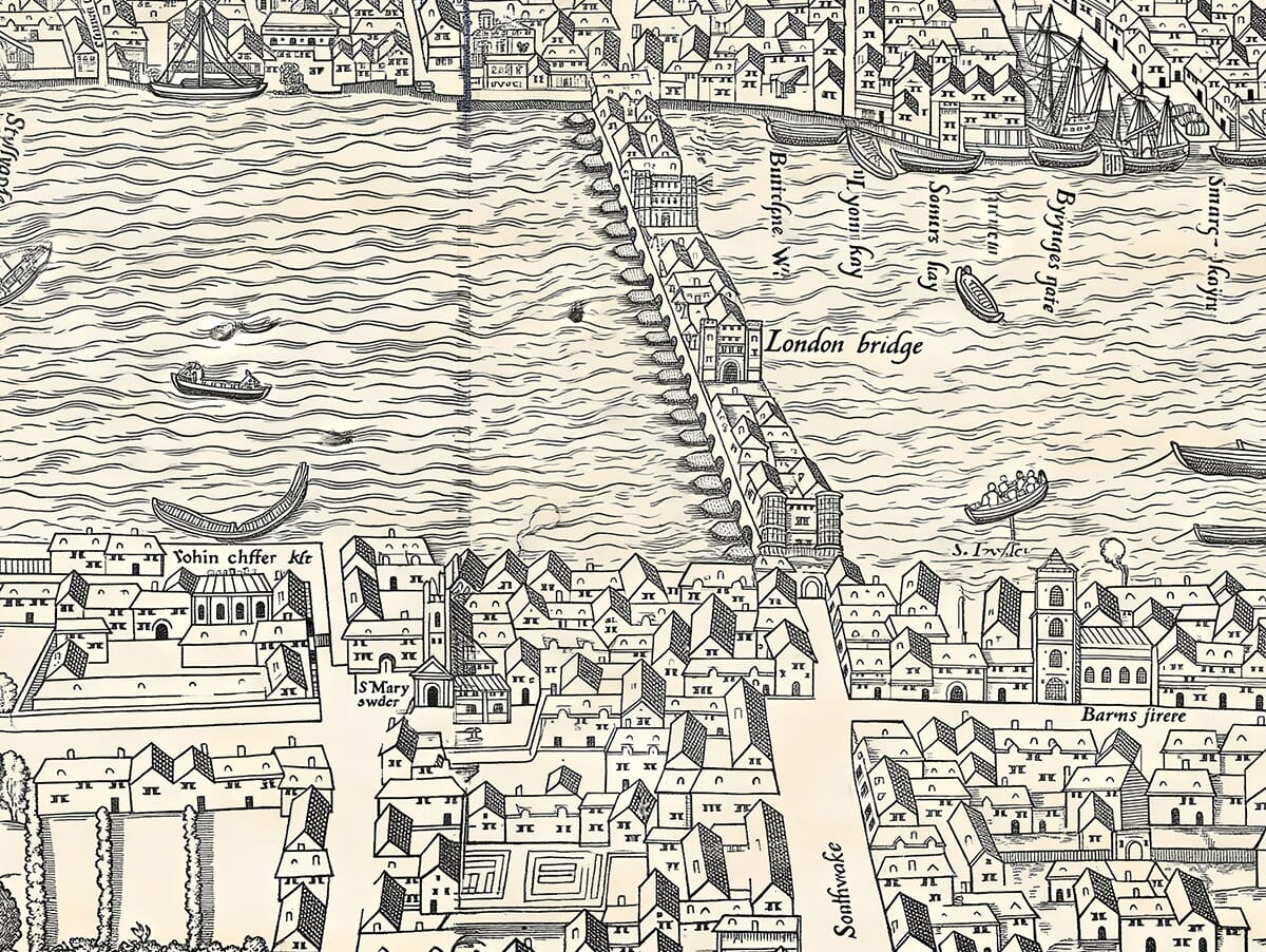 Agas Map of London, Civitas Londinum, London Bridge detail