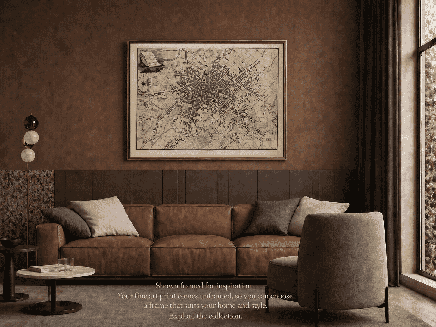Old Manchester Map Framed on Wall