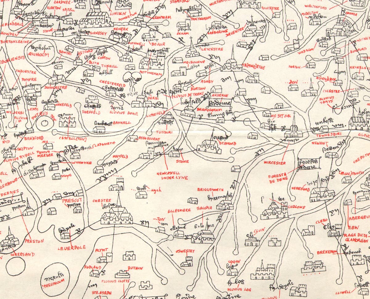 Detail from section of the Ordnance Survey reproduction Gough Map