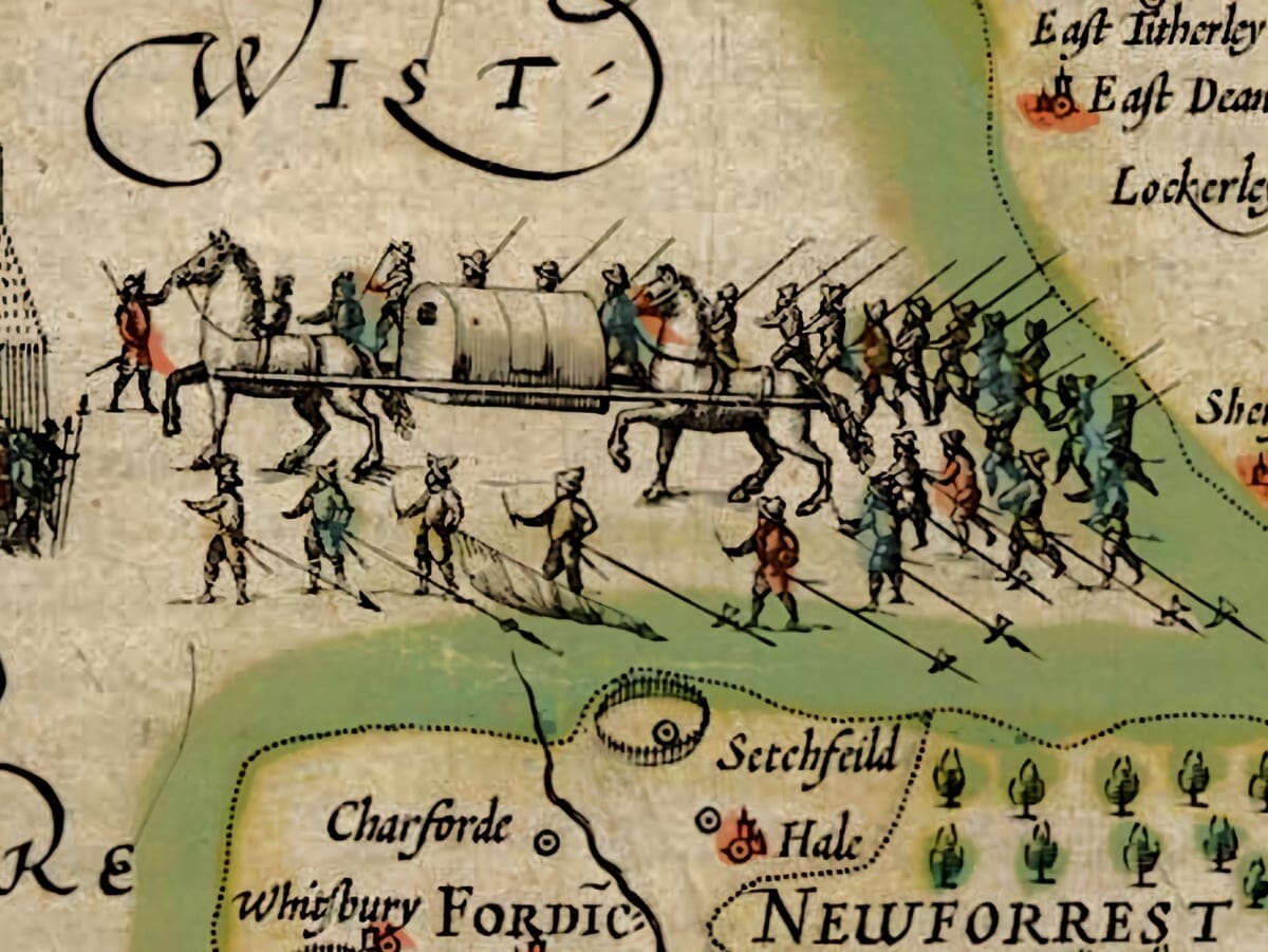Battle scene from old map of Hampshire