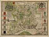 Coloured edition of John Speed’s 1611 old map of Hampshire with inset plan of Winchester