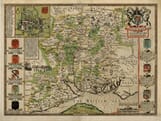 Coloured edition of John Speed’s 1611 old map of Hampshire with inset plan of Winchester