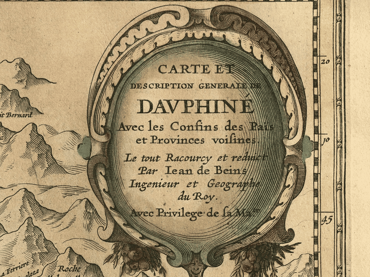 Original title cartouche from Jean de Beins’s map of Dauphiné