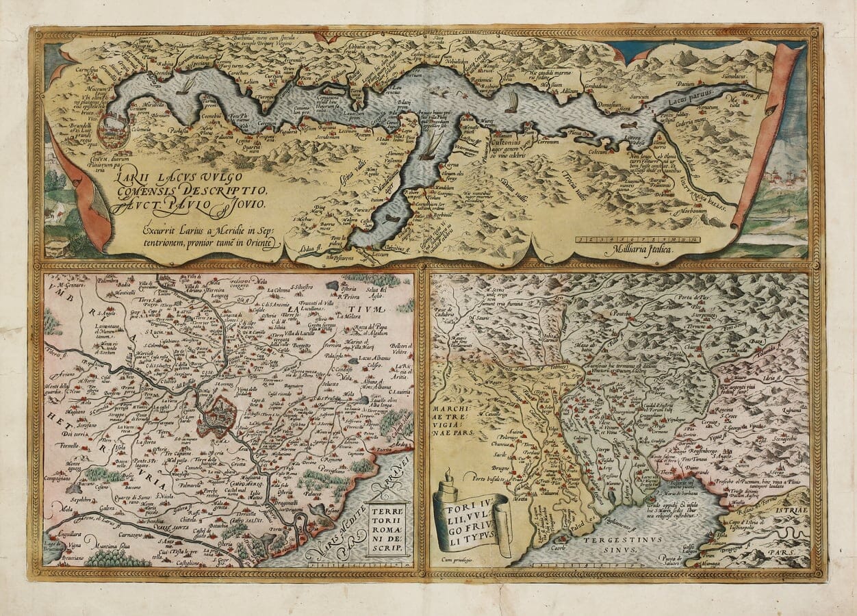 Old map of Lake Como, Rome and Friuli by Abraham Ortelius