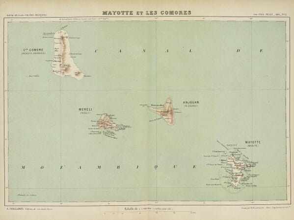 Old Map of Comoros – Mayotte and the Comoros, 1889