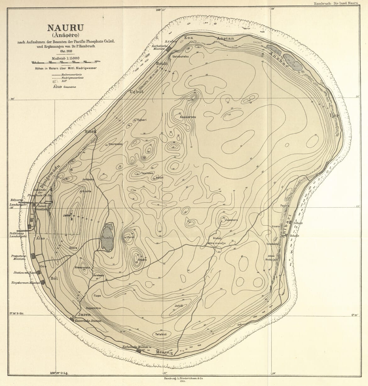 Old Map of Nauru – Paul Hambruch, 1910
