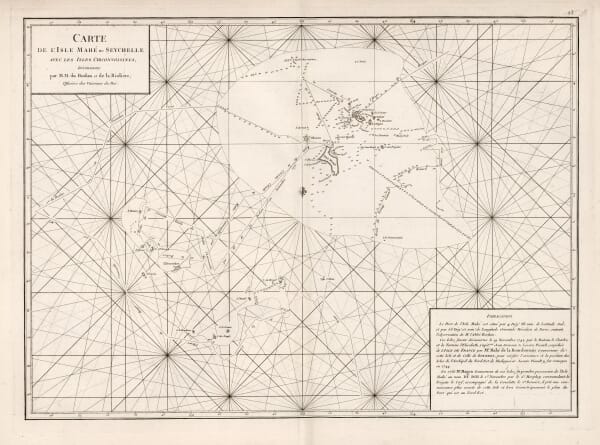 1772 French nautical chart of Mahé and the Seychelles islands