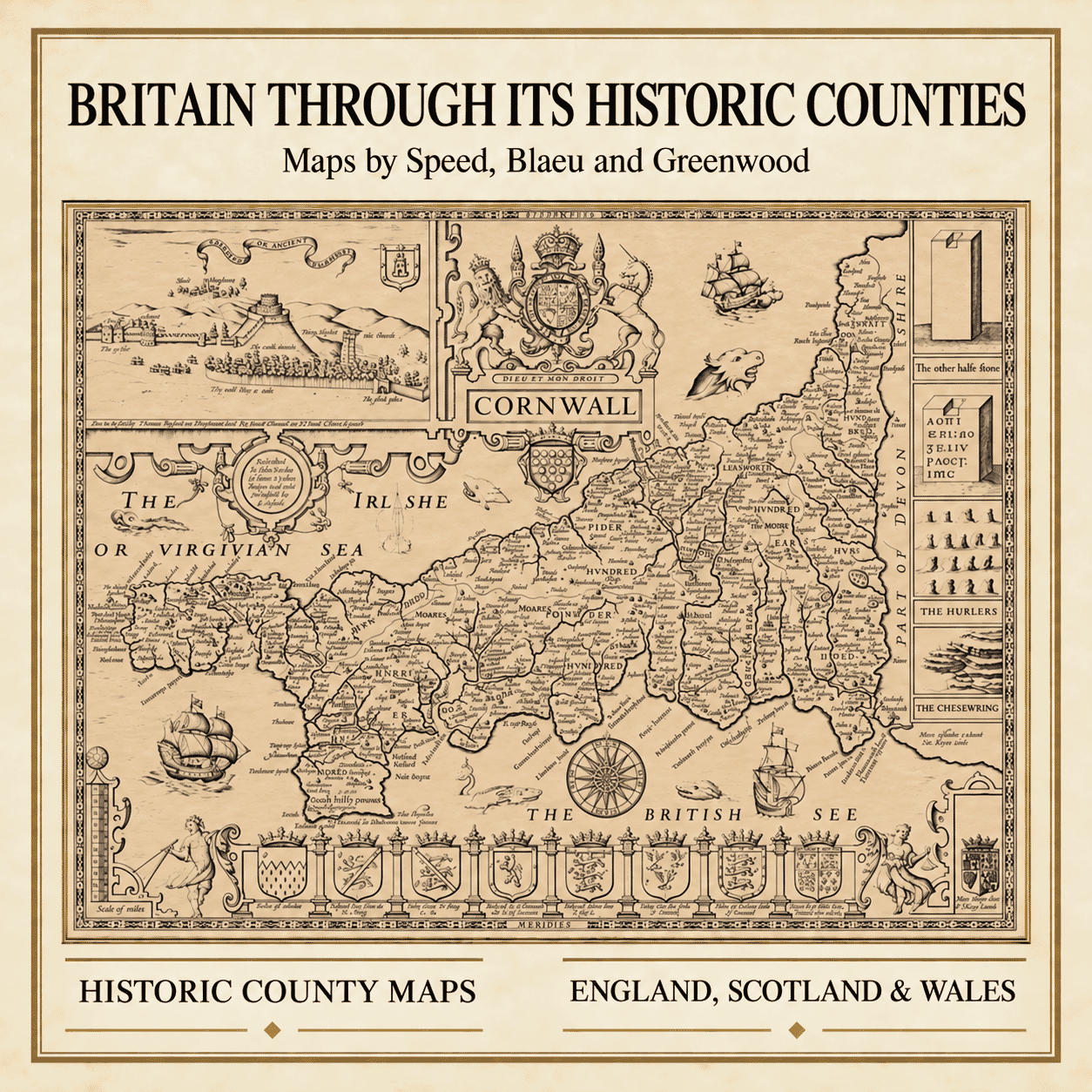 Old UK county maps by John Speed, Joan Blaeu and Christopher Greenwood