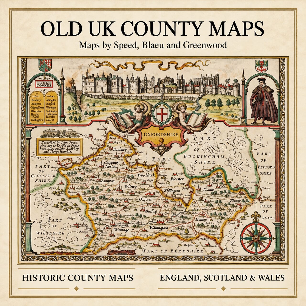 Old UK county maps by John Speed, Joan Blaeu and Christopher Greenwood