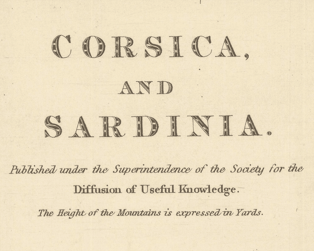 Corsica and Sardinia title with Society for the Diffusion of Useful Knowledge attribution