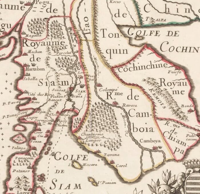 Close-up detail of Père Placide’s 1686 map of Siam and neighbouring countries