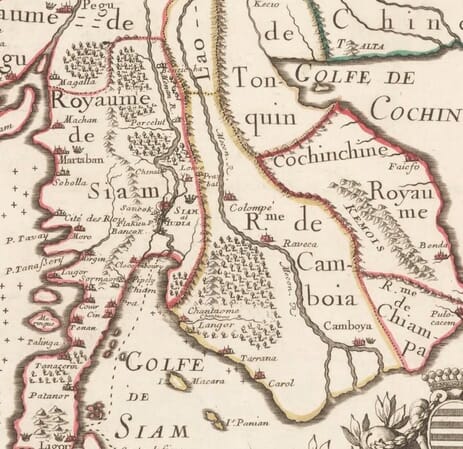Close-up detail of Père Placide’s 1686 map of Siam and neighbouring countries