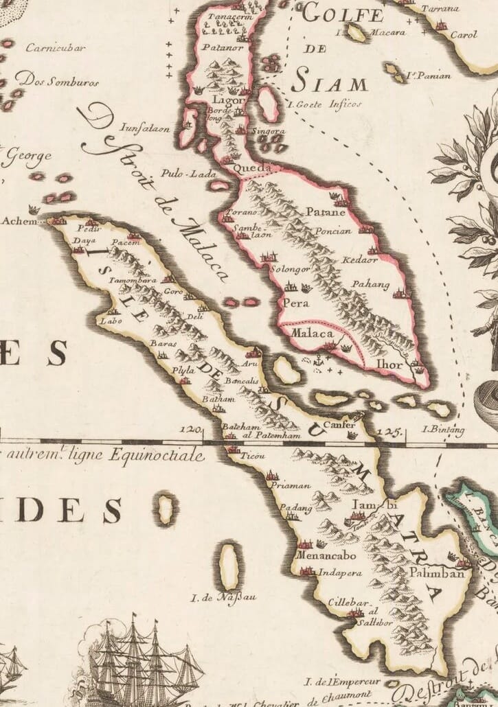 Additional close-up detail of Père Placide’s 1686 map of Siam