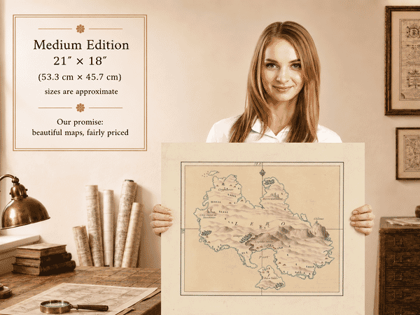 Woman holding the Medium Edition old map of Leros